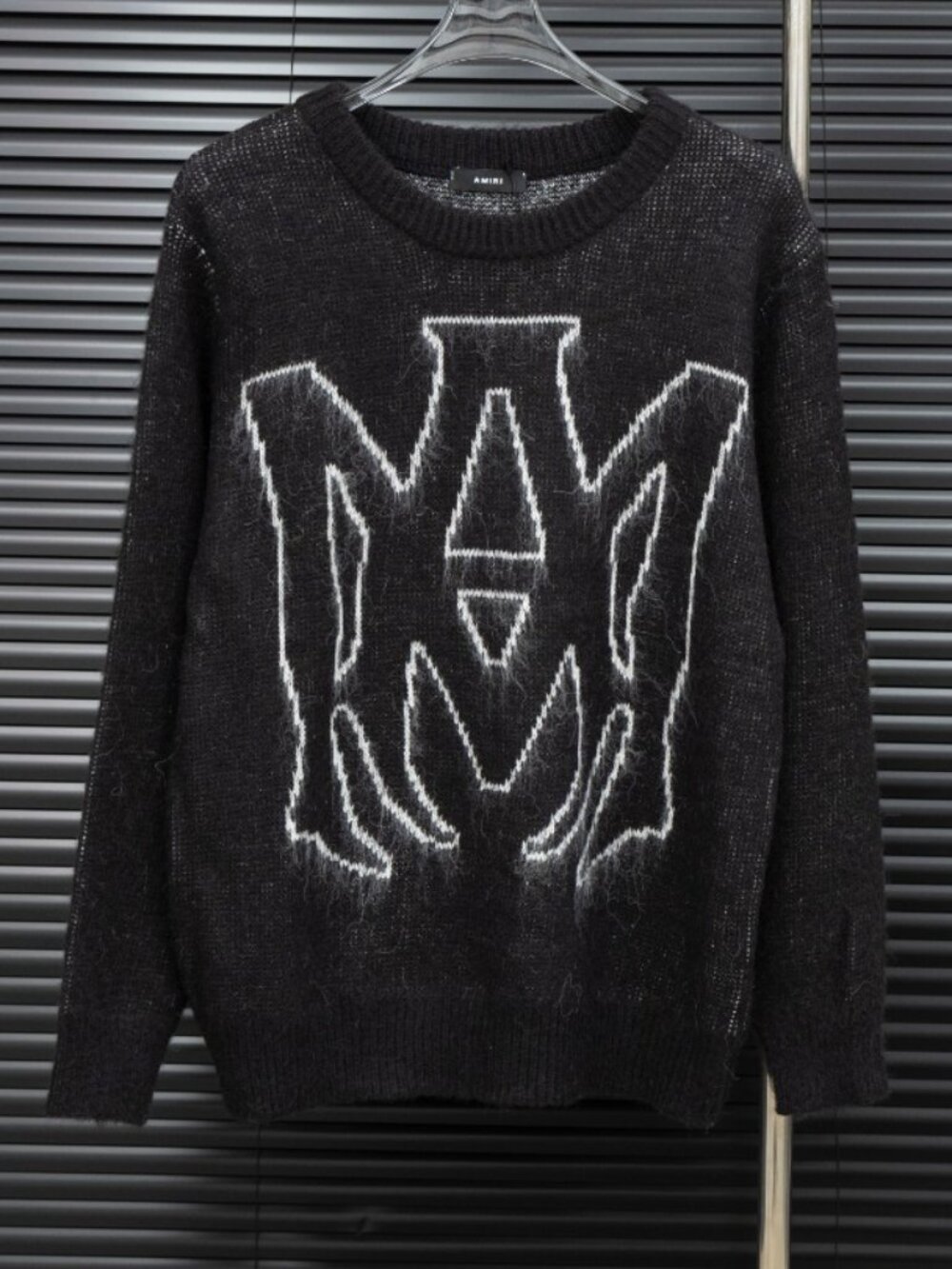 Amiri Black Fuzzy Large Logo Crew Neck Sweater